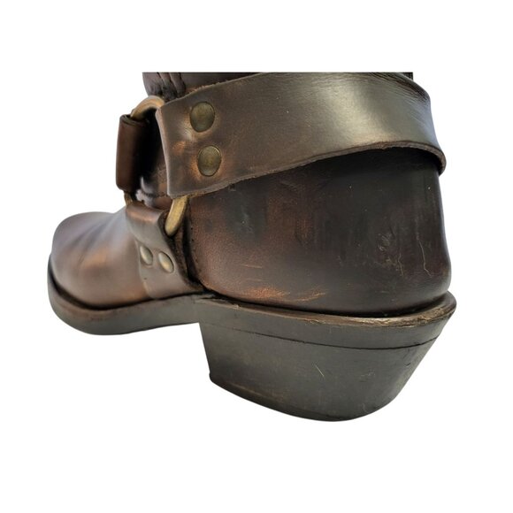 FRYE 12R Harness Boot Brown Oiled Leather Western Cowgirl Mid Calf Engineer Moto - Picture 8 of 13